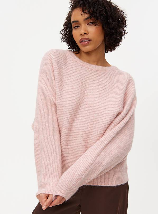 Pale Pink Ribbed Batwing Knitted Jumper 12